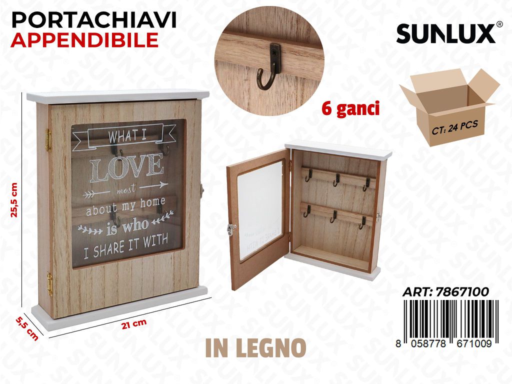 Sunlux Portachiavi Append. 6GANCI in Legno 21*25.5*5.5CM