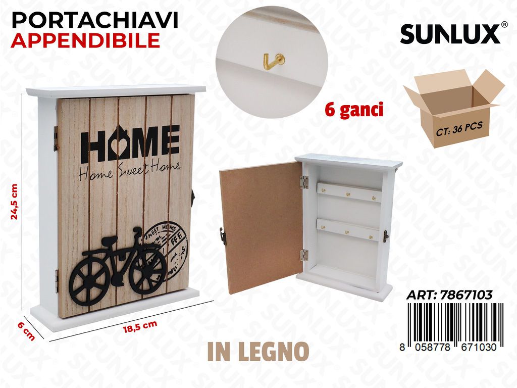 Sunlux Portachiavi Append. 6GANCI in Legno 18.5*24.5*6CM