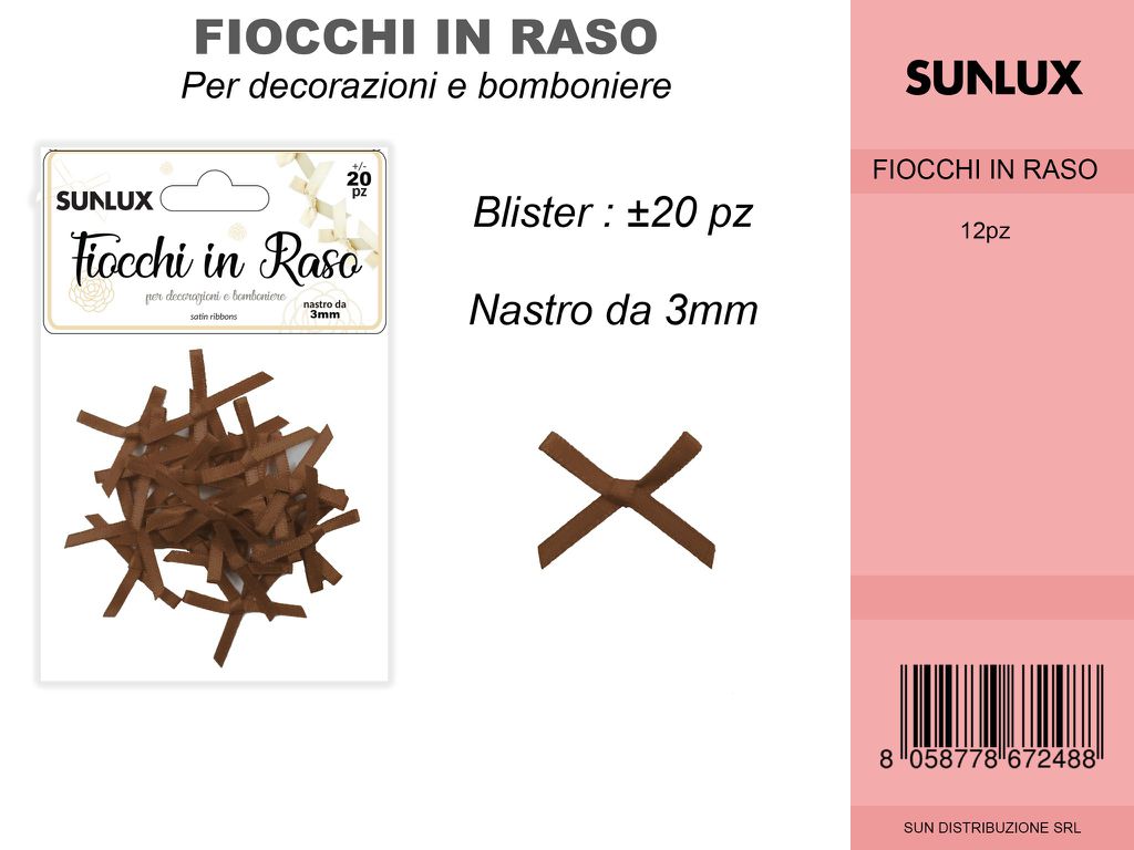 Fiocchi in Raso 20PC-3MM Marrone