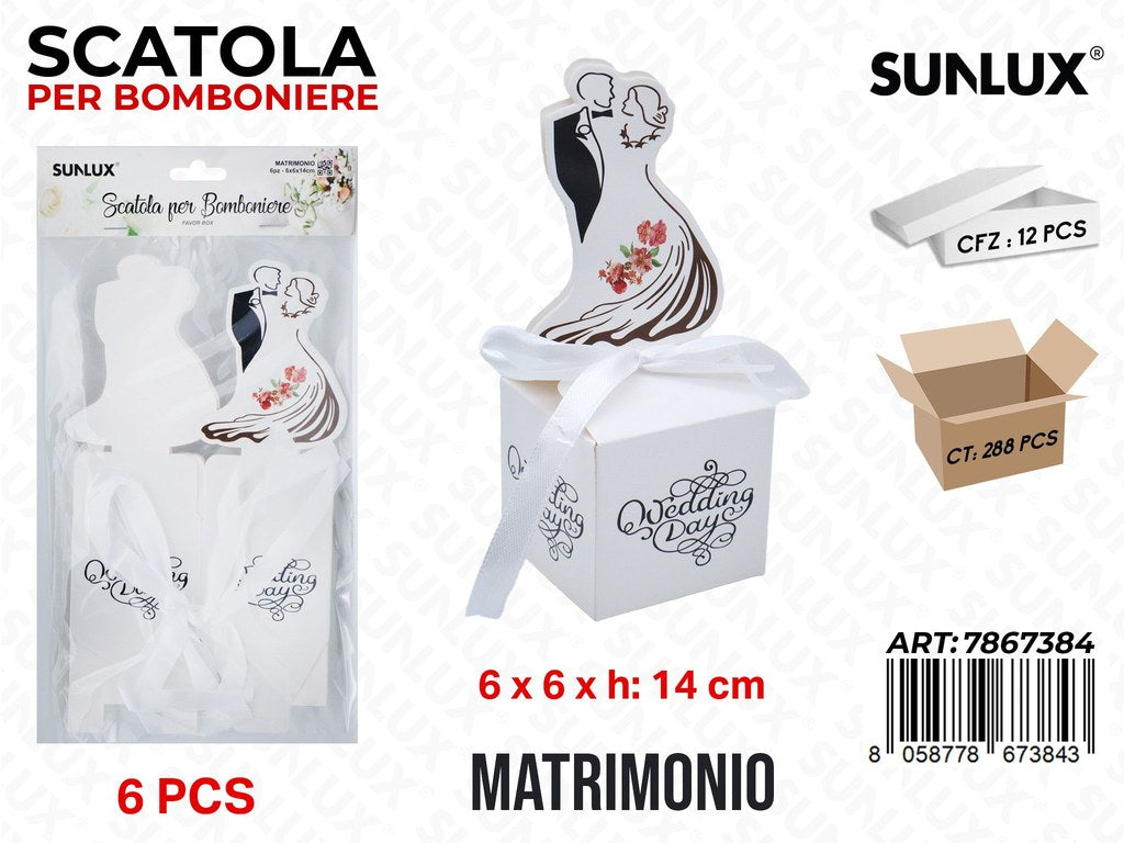 Sunlux Scatola Bomb. Matrimonio Carta 6PCS 6*6*14CM