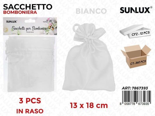 Sunlux Sacchetto Bomb. Raso Bianco 3PCS 13*18CM