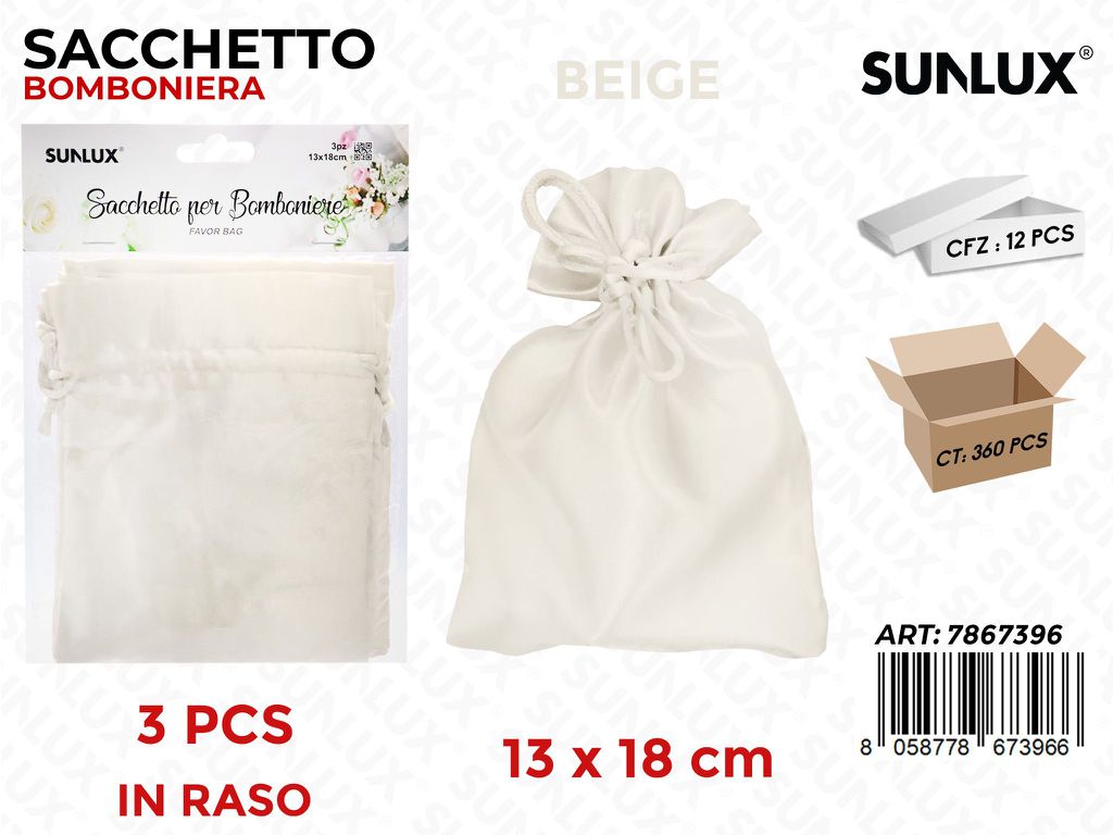 Sunlux Sacchetto Bomb. Raso Beige 3PCS 13*18CM