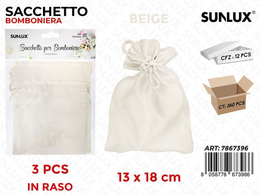 Sunlux Sacchetto Bomb. Raso Beige 3PCS 13*18CM