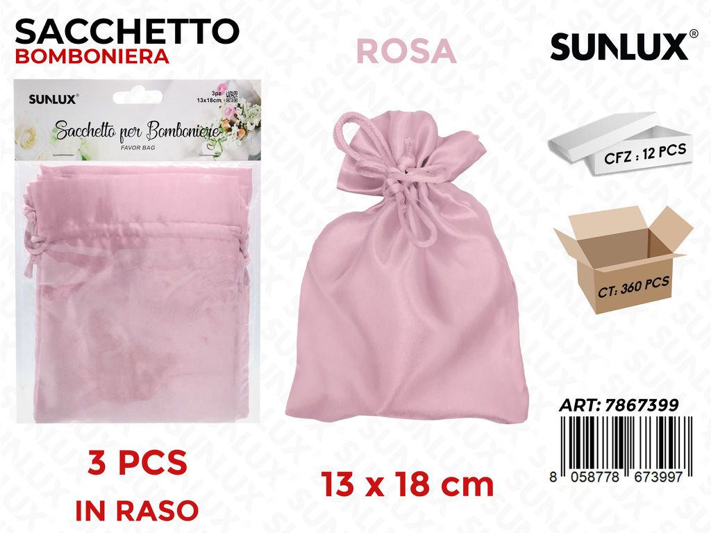 Sunlux Sacchetto Bomb. Raso Rosa 3PCS 13*18CM