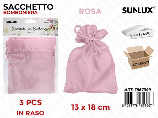 Sunlux Sacchetto Bomb. Raso Rosa 3PCS 13*18CM