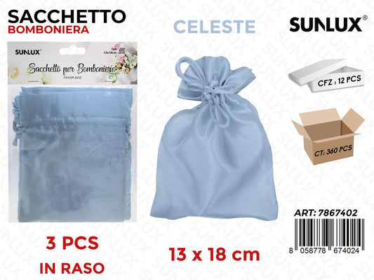 Sunlux Sacchetto Bomb. Raso Celeste 3PCS 13*18CM