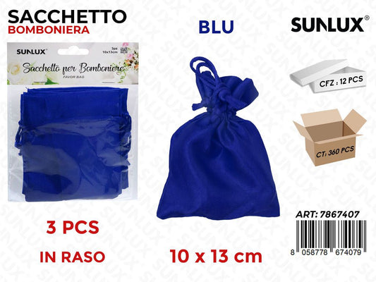 Sunlux Sacchetto Bomb. Raso Blu 3PCS 10*13CM
