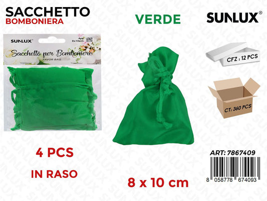 Sunlux Sacchetto Bomb. Raso Verde 4PCS 8*10CM