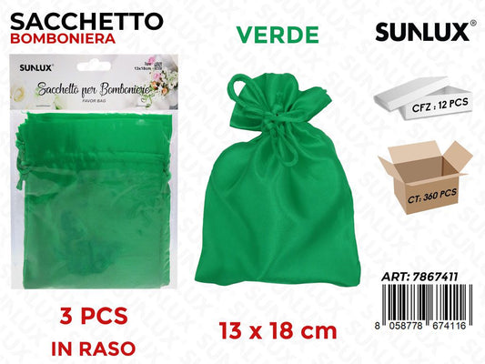 Sunlux Sacchetto Bomb. Raso Verde 3PCS 13*18CM