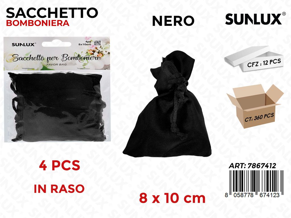 Sunlux Sacchetto Bomb. Raso Nero 4PCS 8*10CM