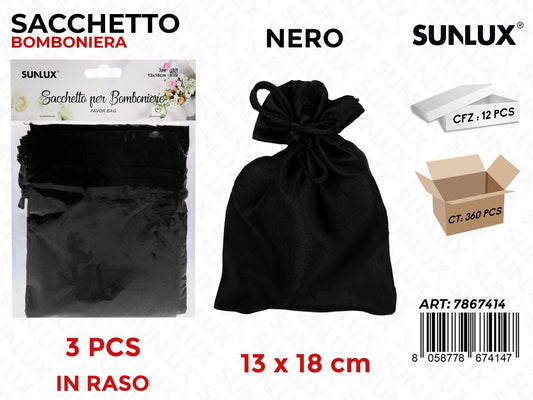 Sunlux Sacchetto Bomb. Raso Nero 3PCS 13*18CM
