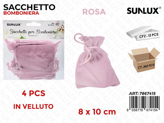 Sunlux Sacchetto Bomb. Vell. Rosa 4PCS 8*10CM