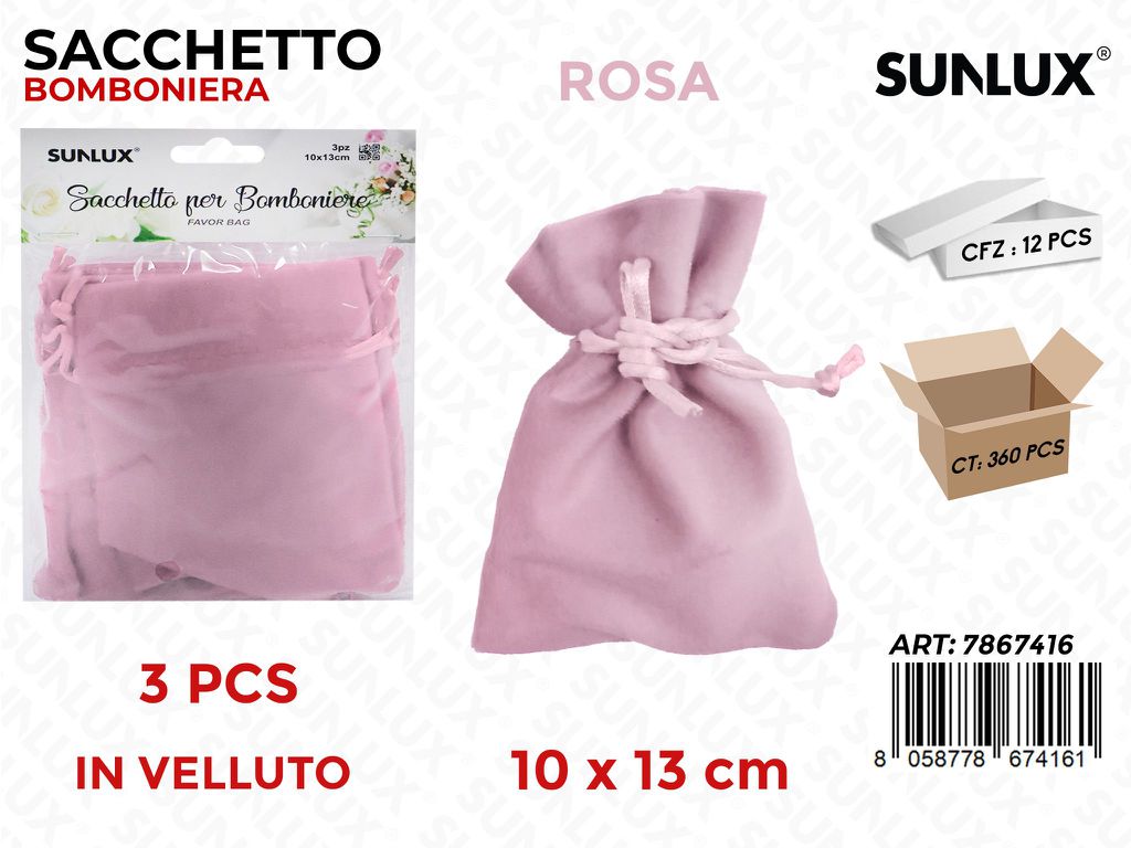 Sunlux Sacchetto Bomb. Vell. Rosa 3PCS 10*13CM