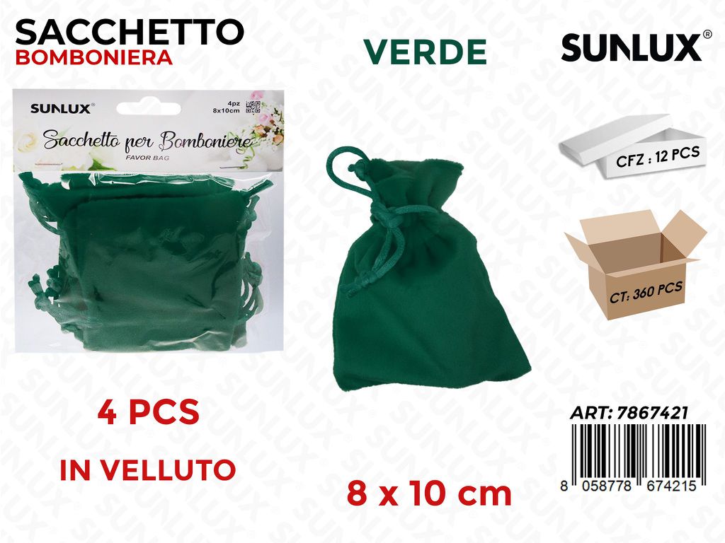 Sunlux Sacchetto Bomb. Vell. Verde 4PCS 8*10CM