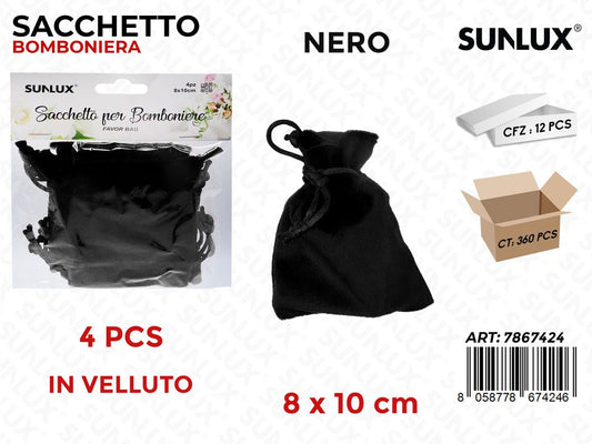 Sunlux Sacchetto Bomb. Vell. Nero 4PCS 8*10CM