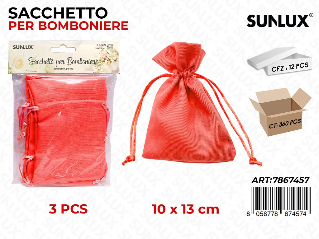 Sunlux Sacchetto Bomb. Rosso 3PCS 10*13CM