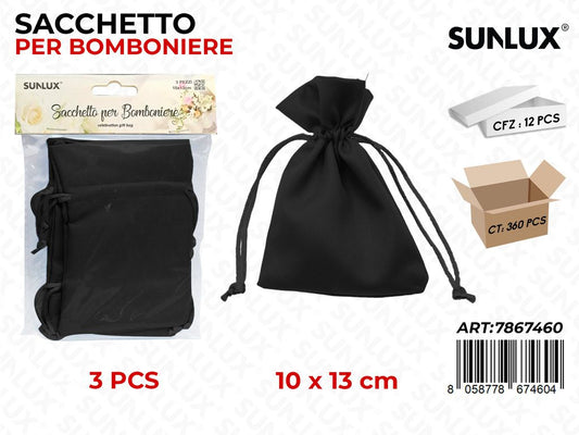 Sunlux Sacchetto Bomb. Nero 3PCS 10*13CM
