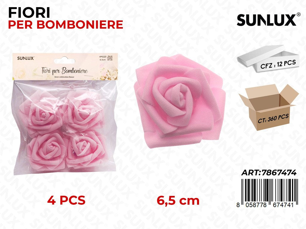 Sunlux Fiori Decorativi Rosa 4PCS 6.5CM
