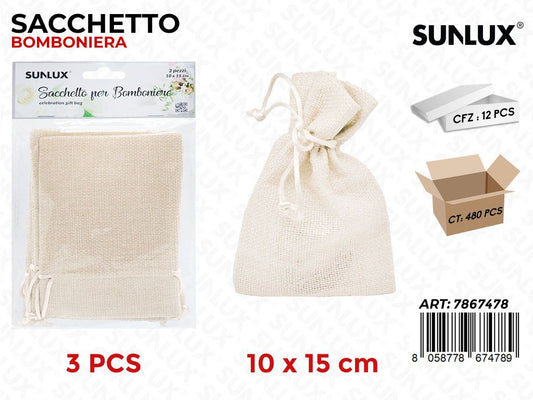 Sunlux Sacchetto Bomb. Avorio 3PCS 10*15CM