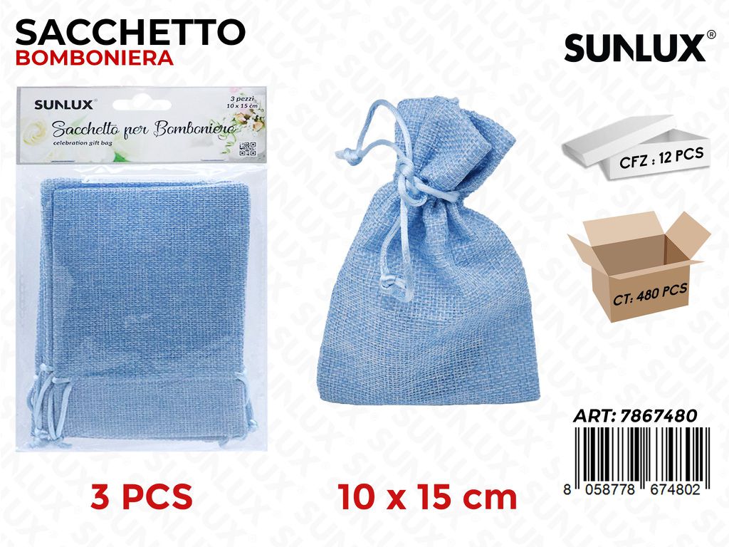 Sunlux Sacchetto Bomb. Azzurro 3PCS 10*15CM