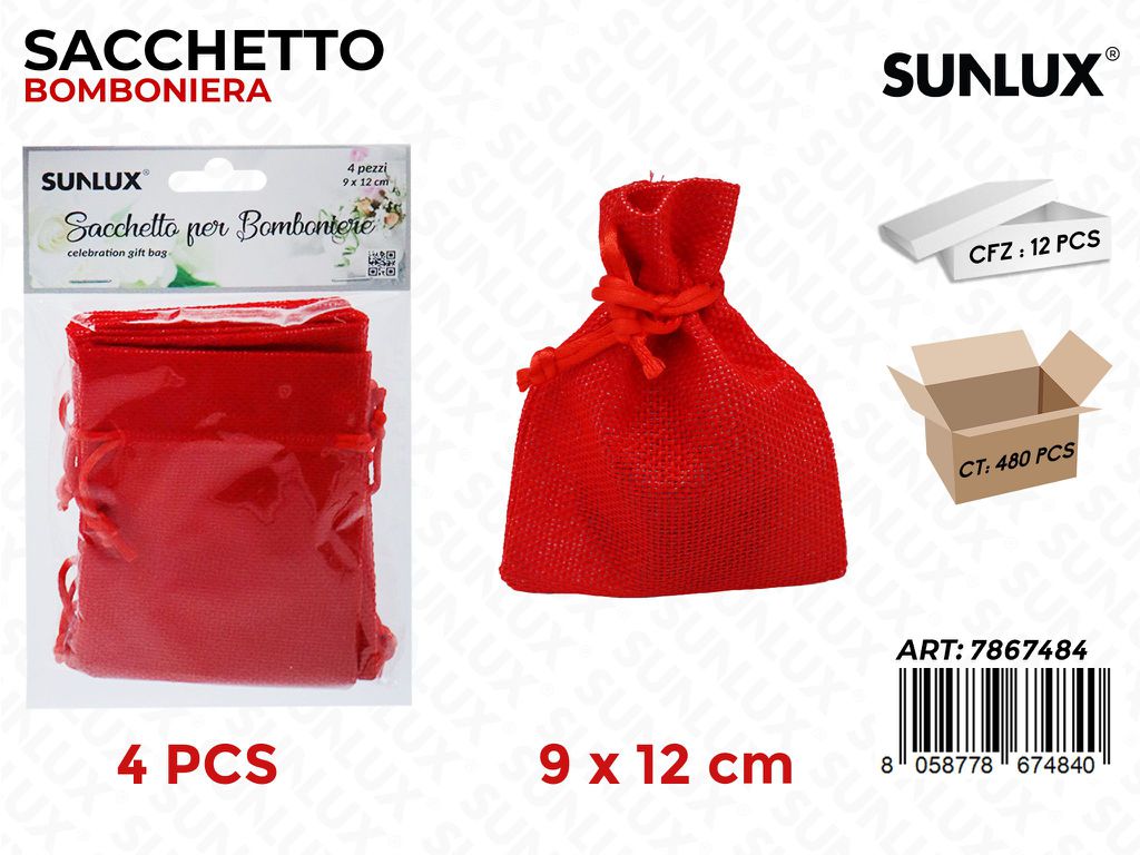 Sunlux Sacchetto Bomb. Rosso 4PCS 9*12CM