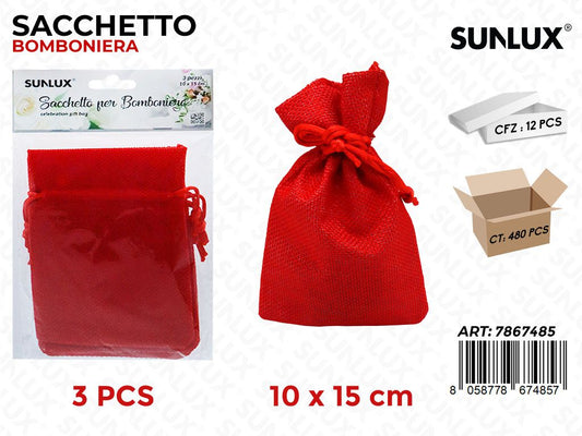Sunlux Sacchetto Bomb. Rosso 3PCS 10*15CM