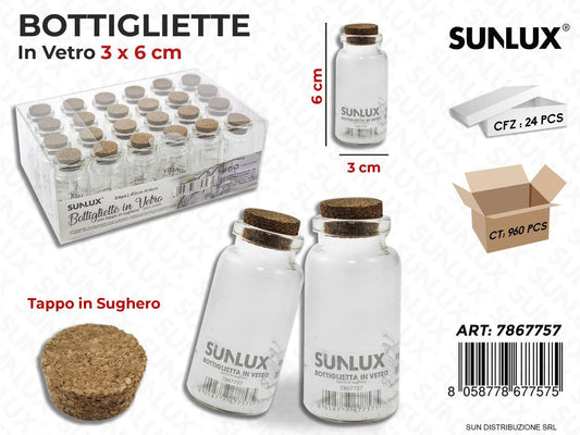 Bottigliette in Vetro c/Tappo Sughero 3*6CM