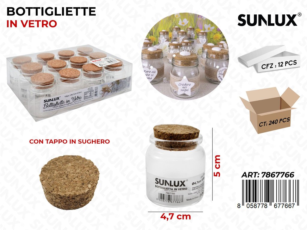 Bottigliette in Vetro c/Tappo Sughero 4.7*5CM