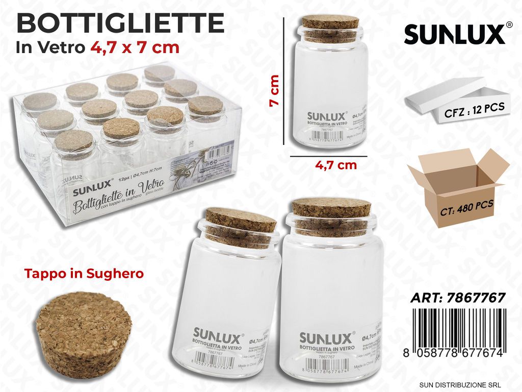 Bottigliette in Vetro c/Tappo Sughero 4.7*7CM