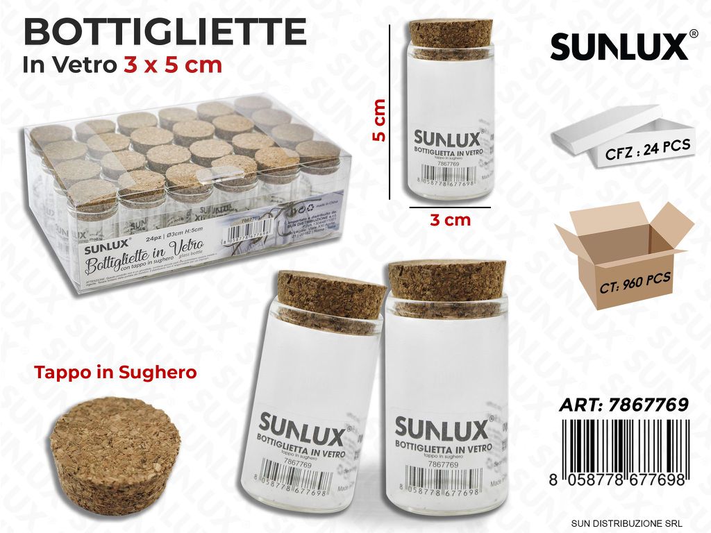 Bottigliette in Vetro c/Tappo Sughero 3*5CM