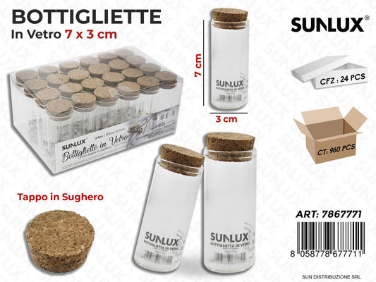 Bottigliette Vetro c/Tappo Sughero 3*7CM