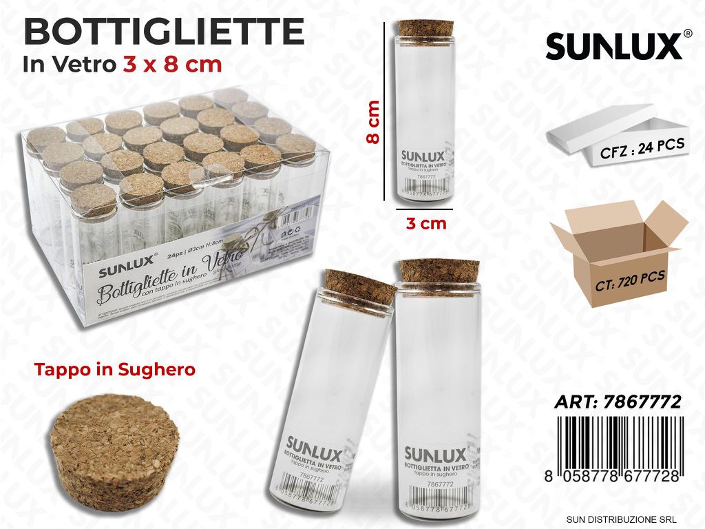Bottigliette in Vetro c/Tappo Sughero 3*8CM