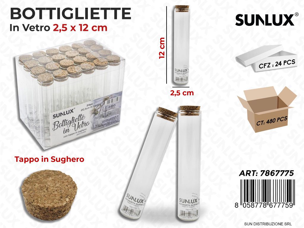 Bottigliette in Vetro c/Tappo Sughero 2.5*12CM