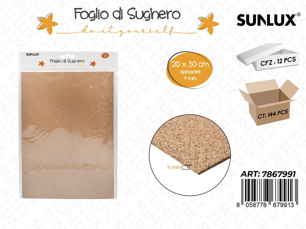 Sunlux Foglio di Sughero 20*30CM*4MM