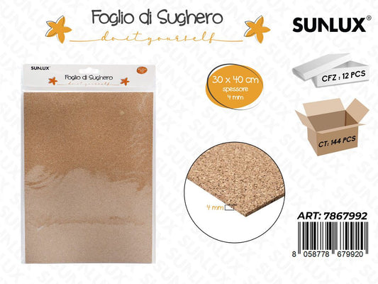 Sunlux Foglio di Sughero 30*40CM*4MM