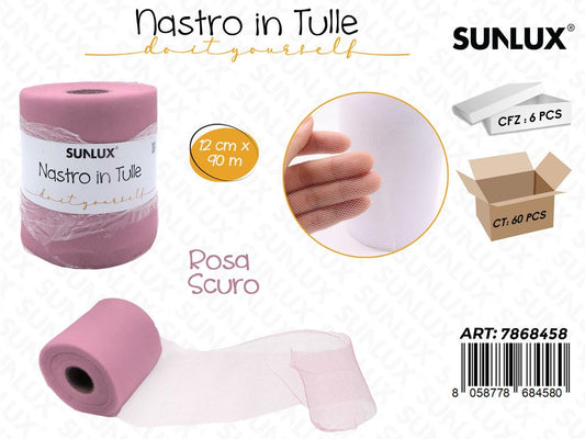 Sunlux Nastro in Tulle Rosa Scuro 12CM*90MT