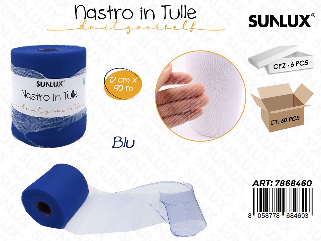 Sunlux Nastro in Tulle Blu 12CM*90MT