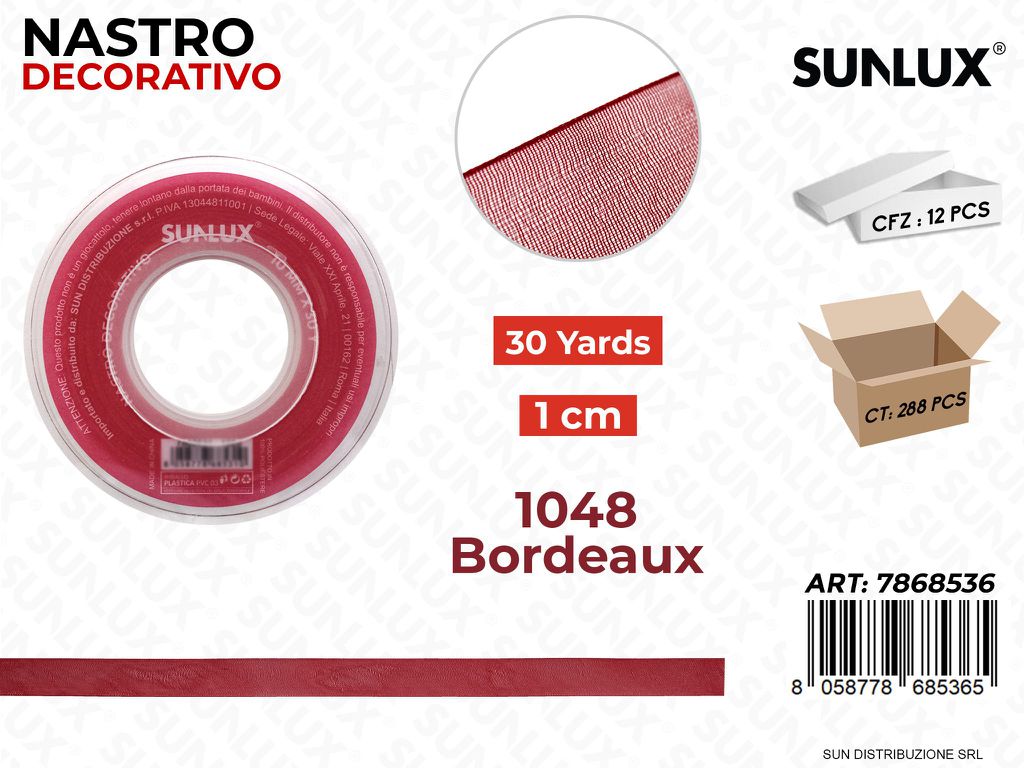 Nastro Decorativo Org. 1048 Bordeaux 30Y*1CM