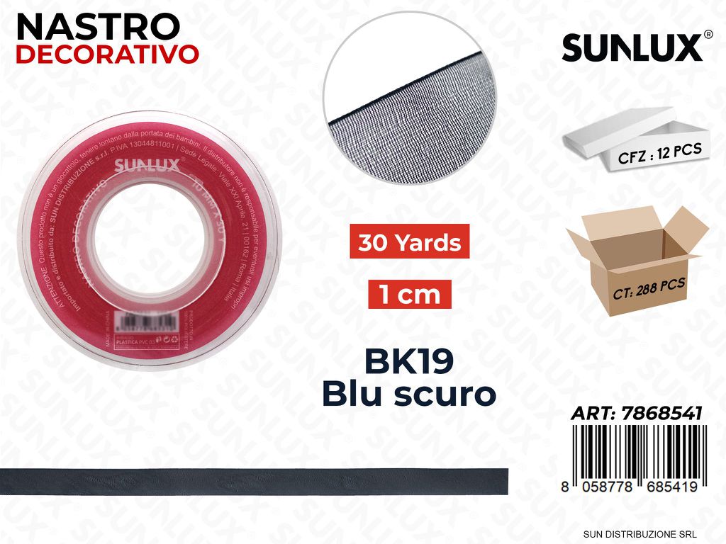Nastro Decorativo Org. BK19 Blu Scuro 30Y*1CM