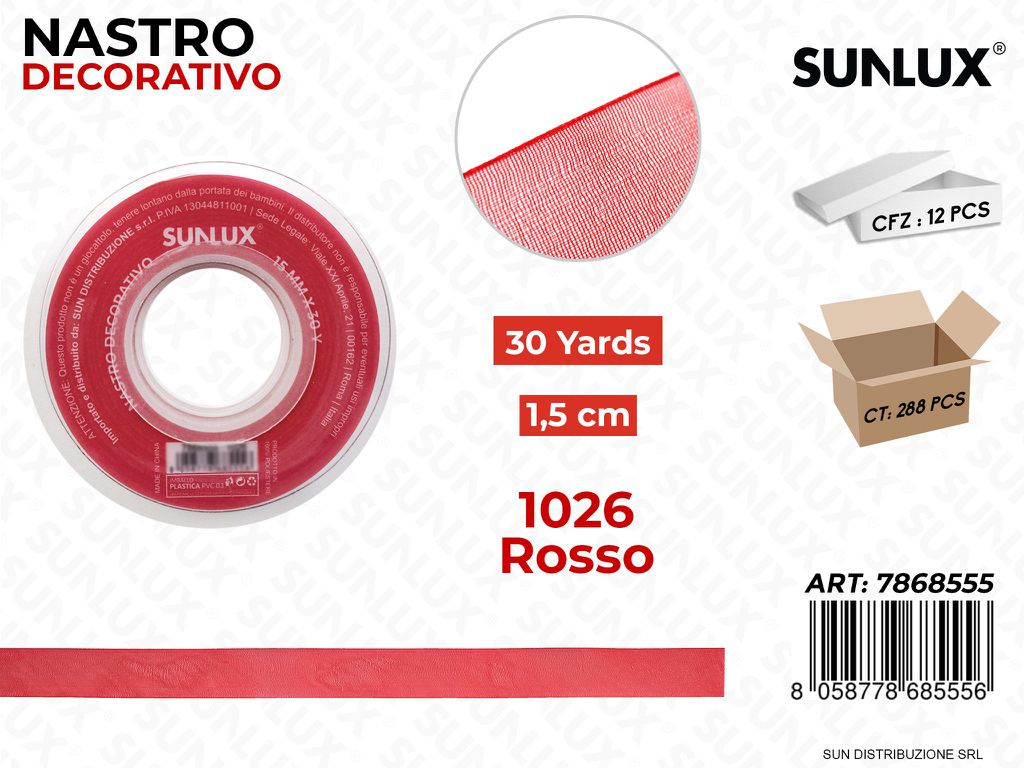 Nastro Decorativo Org. 1026 Rosso 30Y*1.5CM