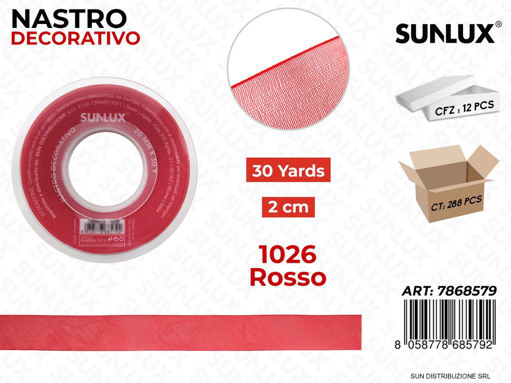 Nastro Decorativo Org. 1026 Rosso 30Y*2CM