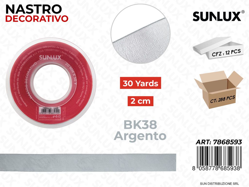 Nastro Decorativo Org. BK38 Arg. 30Y*2CM