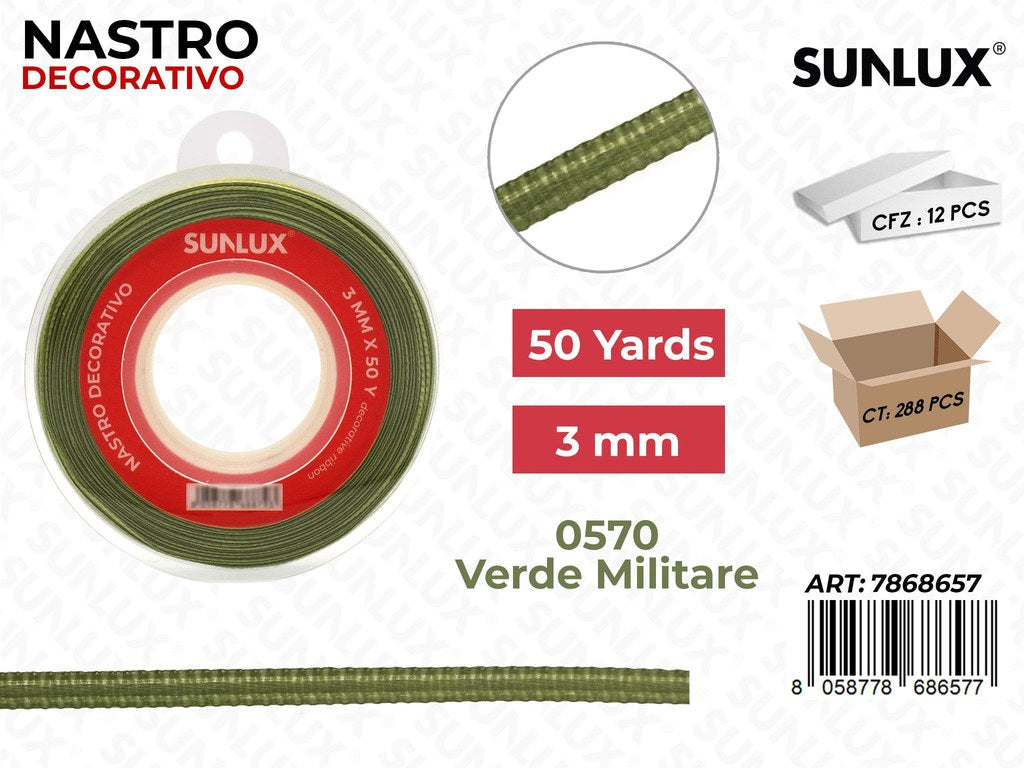 Nastro di Raso 0570 Verde Militare 50Y*0.3CM