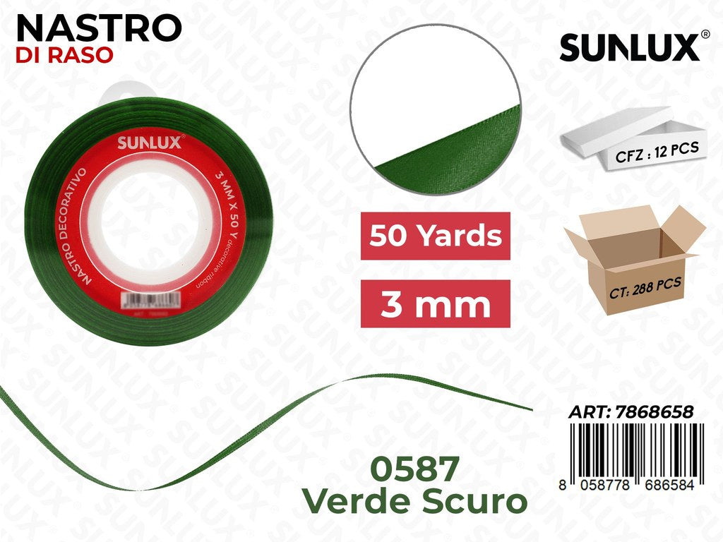 Nastro di Raso 0587 Verde Scu. 50Y*0.3CM