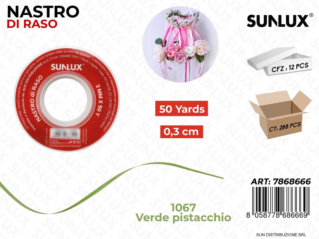Nastro di Raso 1067 Verde Pistacchio 50Y*0.3CM