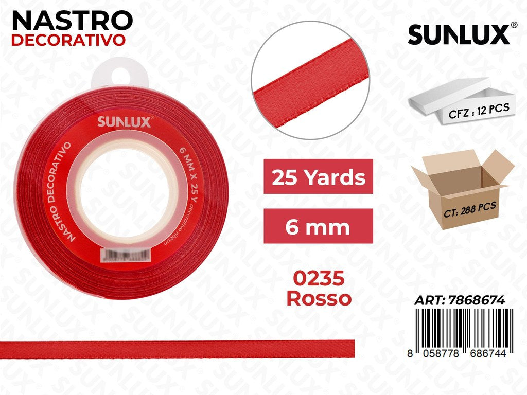 Nastro di Raso 0235 Rosso 25Y*0.6CM