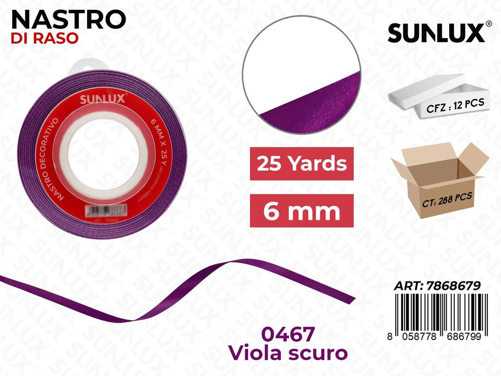 Nastro di Raso 0467 Viola Scuro 25Y*0.6CM