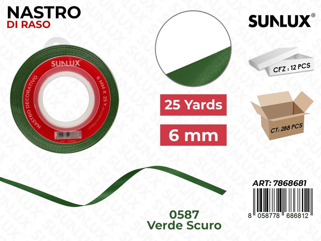 Nastro di Raso 0587 Verde Scuro 25Y*0.6CM