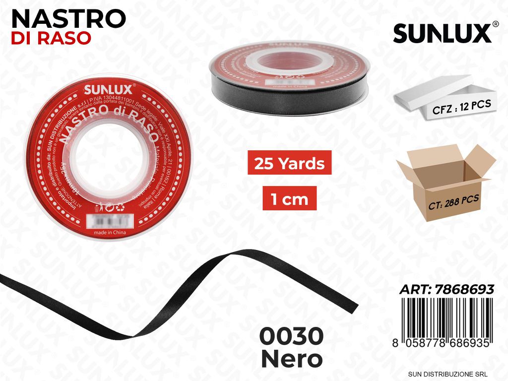 Nastro di Raso 0030 Nero 25Y*1CM