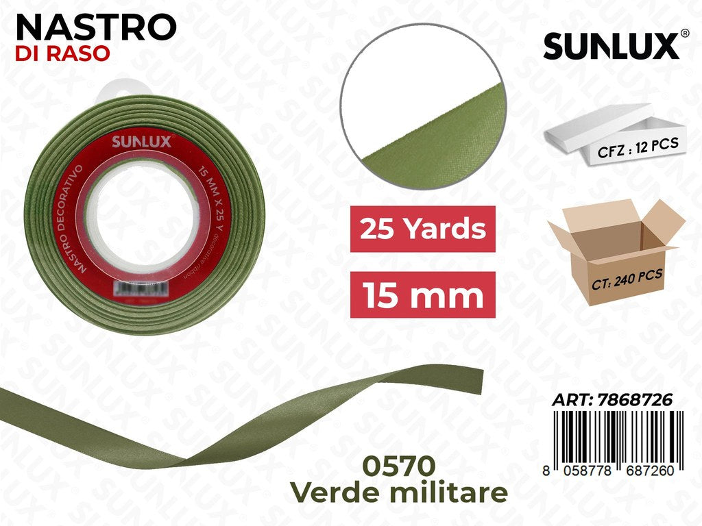 Nastro di Raso 0570 Verde Militare 25Y*1.5CM